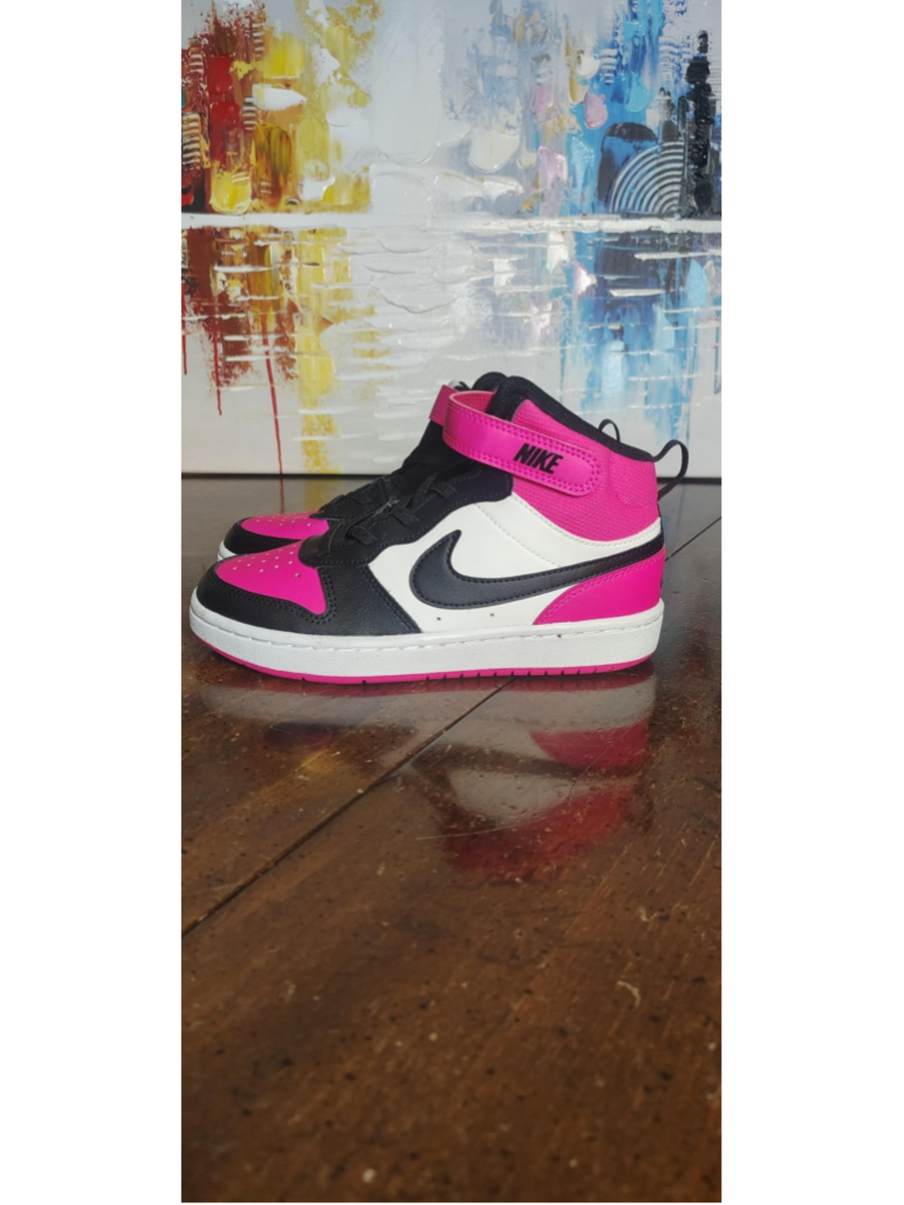 Nike Court Borough Mid 2 Shoes Youth Size 2Y Pink Black Colorblock Sneakers